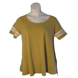 Lularoe L Heathered Mustard Yellow White Perfect Tee Knit Shirt Top